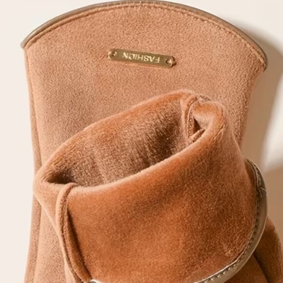 Women's Beautiful Faux Suede Thermal Touchscreen Gloves w/ Silky Lining in Camel - Picture 5 of 6